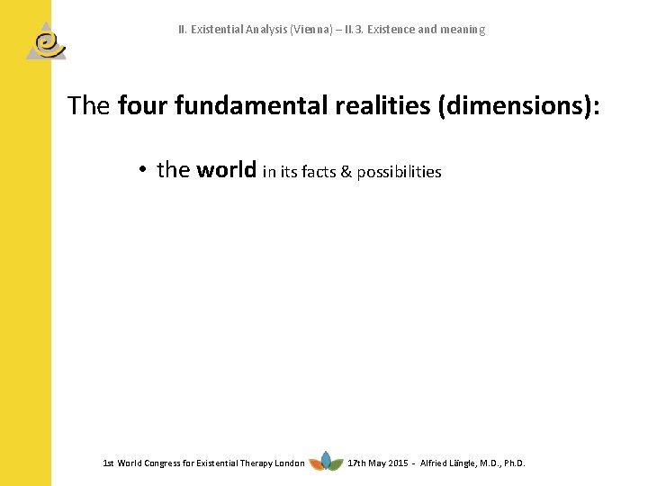 II. Existential Analysis (Vienna) – II. 3. Existence and meaning The four fundamental realities