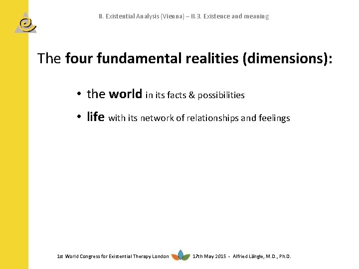 II. Existential Analysis (Vienna) – II. 3. Existence and meaning The four fundamental realities