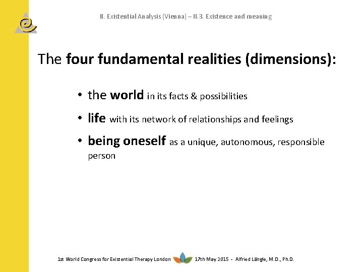 II. Existential Analysis (Vienna) – II. 3. Existence and meaning The four fundamental realities