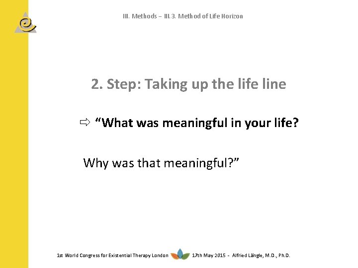 III. Methods III. 3. Method of Life Horizon 2. Step: Taking up the life