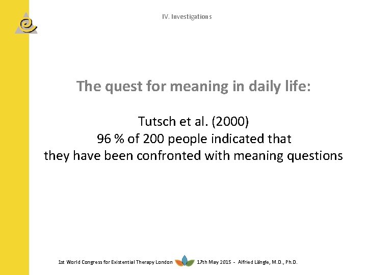 IV. Investigations The quest for meaning in daily life: Tutsch et al. (2000) 96