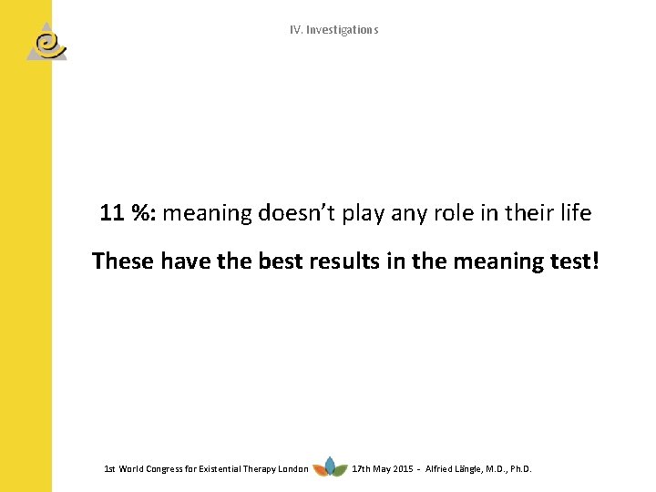 IV. Investigations 11 %: meaning doesn’t play any role in their life These have