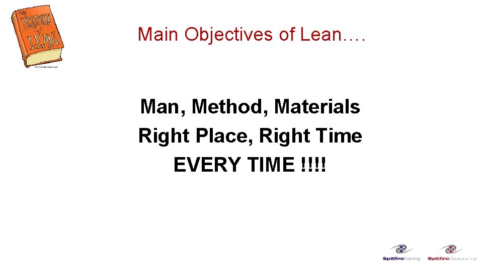 Main Objectives of Lean…. Man, Method, Materials Right Place, Right Time EVERY TIME !!!!