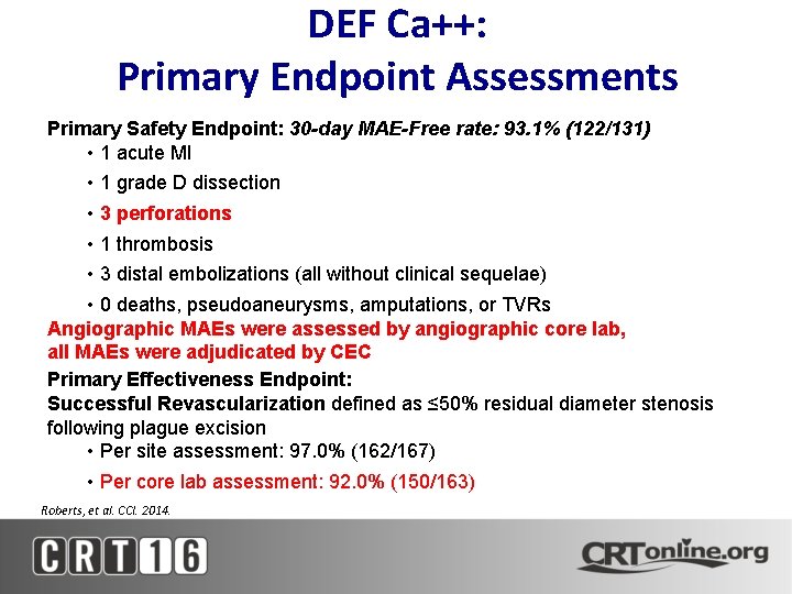 DEF Ca++: Primary Endpoint Assessments Primary Safety Endpoint: 30 -day MAE-Free rate: 93. 1%