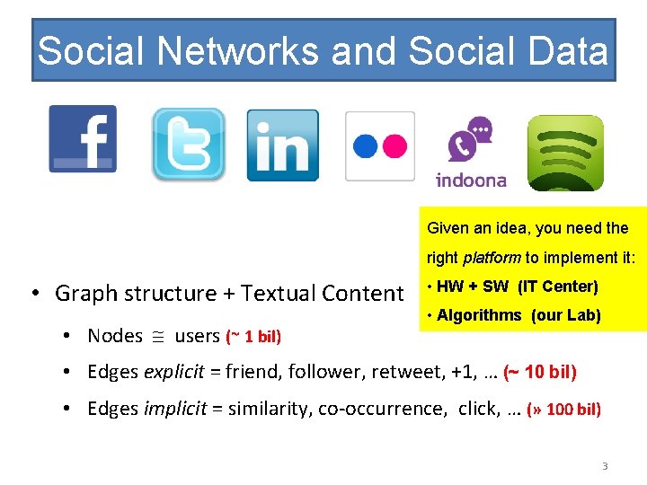 Social Networks and Social Data Given an idea, you need the right platform to