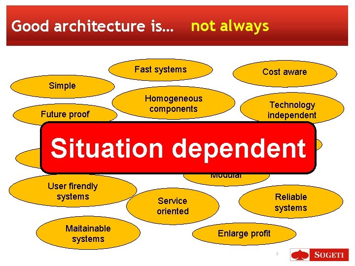 Good architecture is… not always Fast systems Cost aware Simple Future proof Homogeneous components