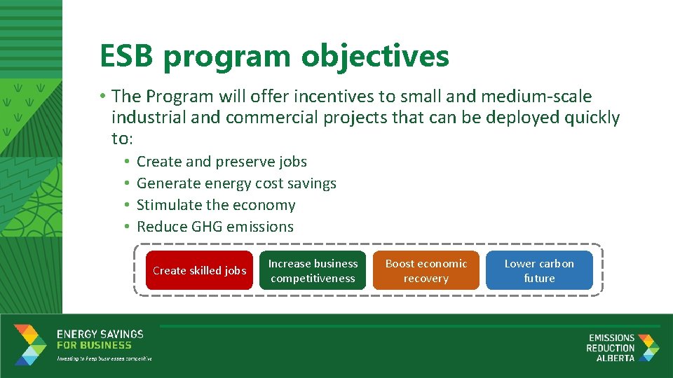 ESB program objectives • The Program will offer incentives to small and medium-scale industrial