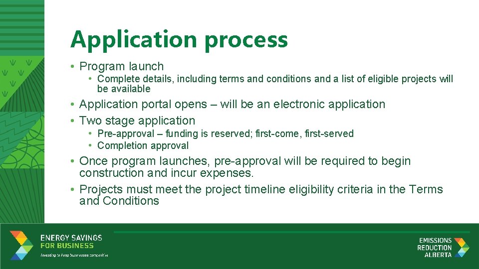 Application process • Program launch • Complete details, including terms and conditions and a