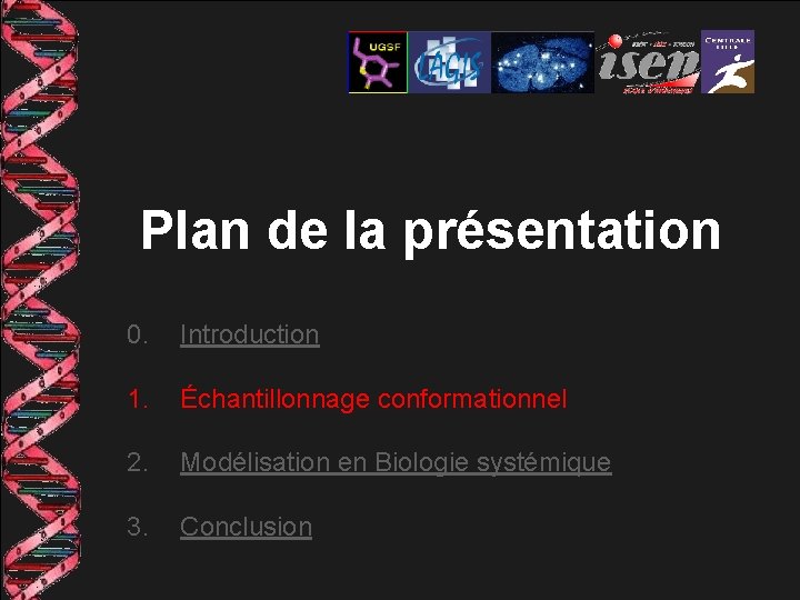 Plan de la présentation 0. Introduction 1. Échantillonnage conformationnel 2. Modélisation en Biologie systémique