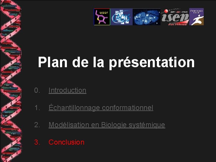 Plan de la présentation 0. Introduction 1. Échantillonnage conformationnel 2. Modélisation en Biologie systémique