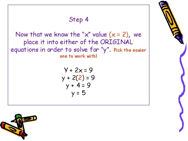 Step 4 Now that we know the “x” value (x = 2), we place