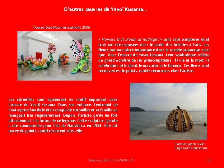 D’autres œuvres de Yayoï Kusama… Flowers that bloom at midnight, 2009 « Flowers that