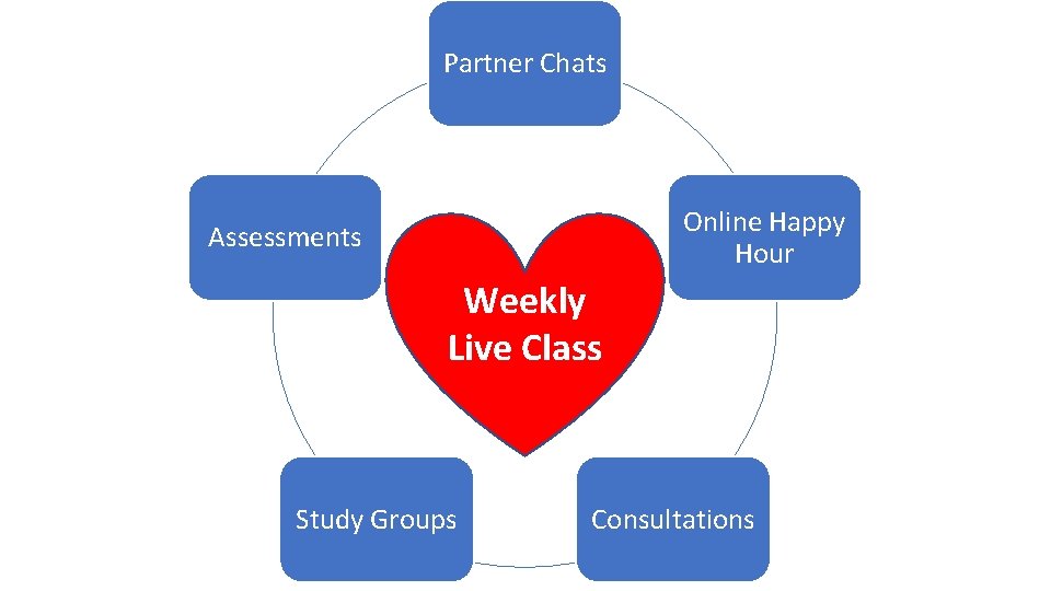 Partner Chats Online Happy Hour Assessments Weekly Live Class Study Groups Consultations 