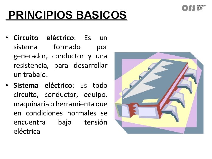 PRINCIPIOS BASICOS • Circuito eléctrico: Es un sistema formado por generador, conductor y una