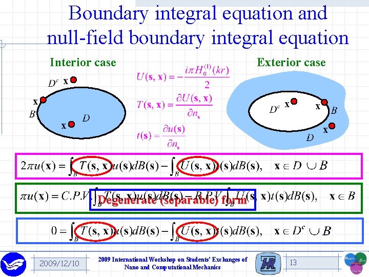Boundary integral equation and null-field boundary integral equation Interior case Exterior case Degenerate (separable)