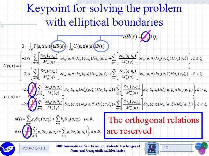 Keypoint for solving the problem with elliptical boundaries The orthogonal relations are reserved 2009/12/10