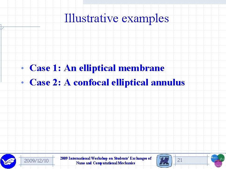 Illustrative examples • Case 1: An elliptical membrane • Case 2: A confocal elliptical