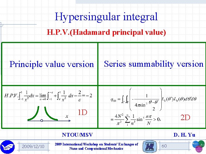 Hypersingular integral H. P. V. (Hadamard principal value) Principle value version Series summability version