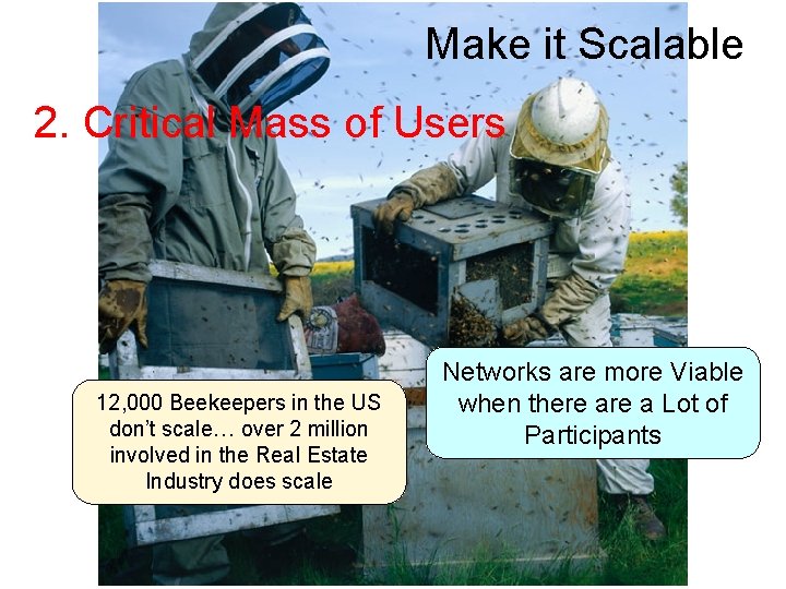 Make it Scalable 2. Critical Mass of Users 12, 000 Beekeepers in the US