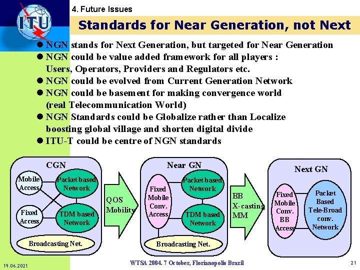 4. Future Issues Standards for Near Generation, not Next l NGN stands for Next