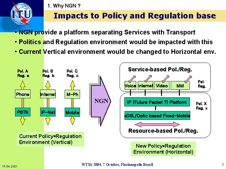 1. Why NGN ? Impacts to Policy and Regulation base • NGN provide a