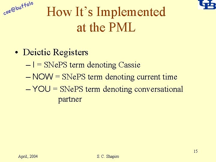 alo f buf @ cse How It’s Implemented at the PML • Deictic Registers