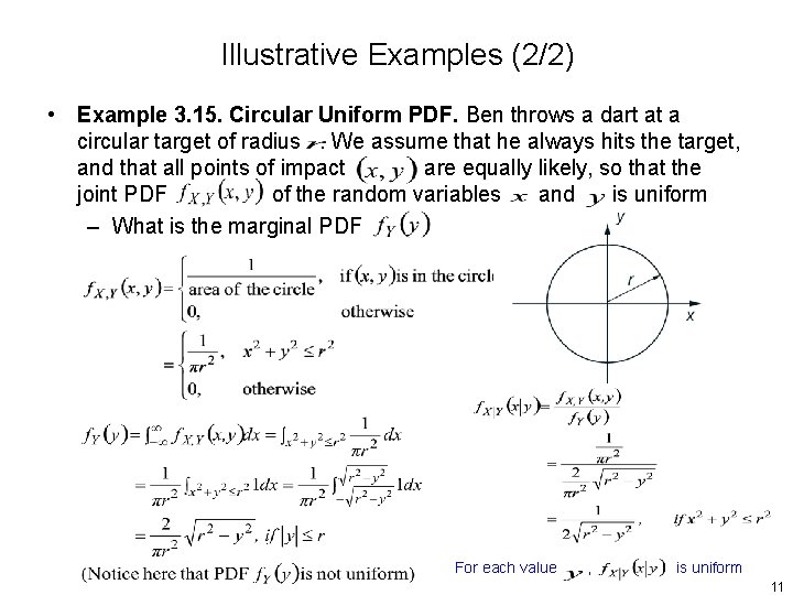 Illustrative Examples (2/2) • Example 3. 15. Circular Uniform PDF. Ben throws a dart