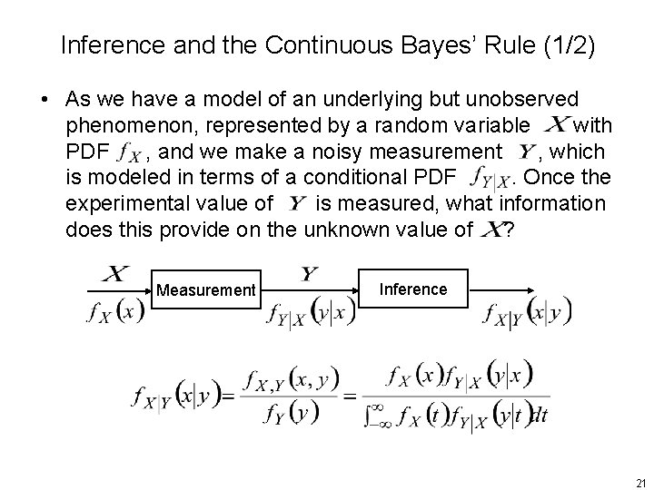 Inference and the Continuous Bayes’ Rule (1/2) • As we have a model of