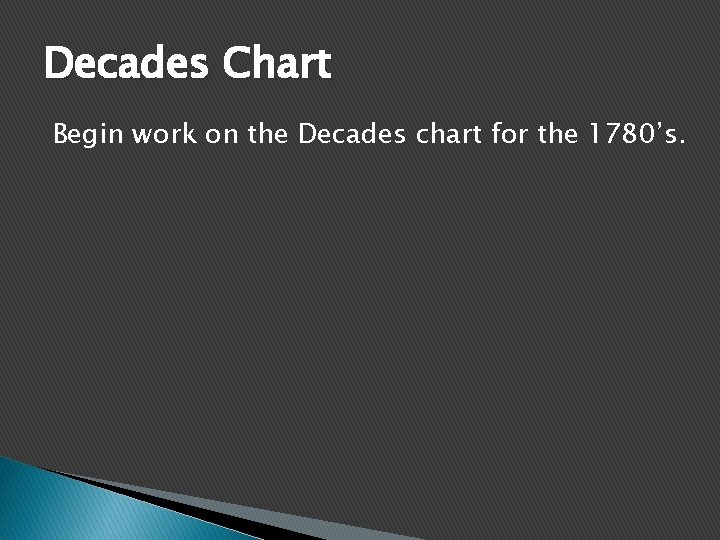 Decades Chart Begin work on the Decades chart for the 1780’s. 