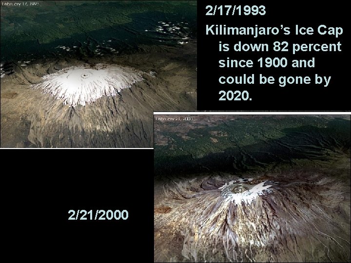 2/17/1993 Kilimanjaro’s Ice Cap is down 82 percent since 1900 and could be gone