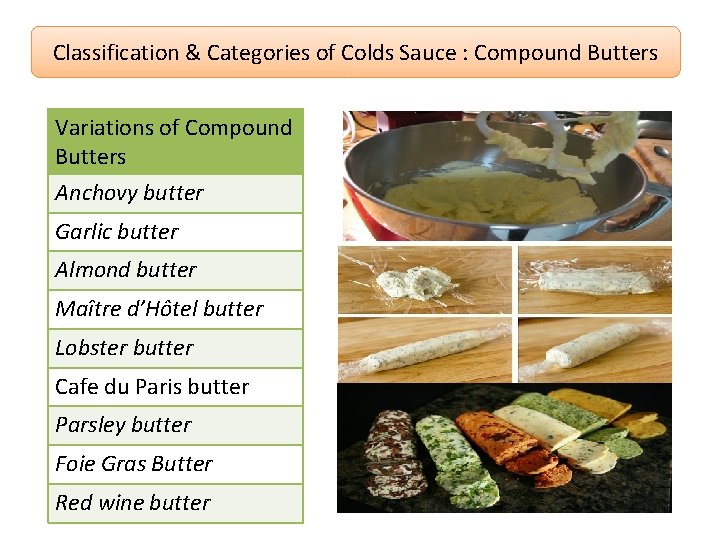 Classification & Categories of Colds Sauce : Compound Butters Variations of Compound Butters Anchovy