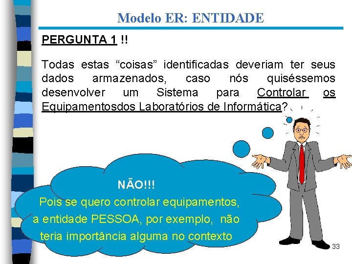 Modelo ER: ENTIDADE PERGUNTA 1 !! Todas estas “coisas” identificadas deveriam ter seus dados