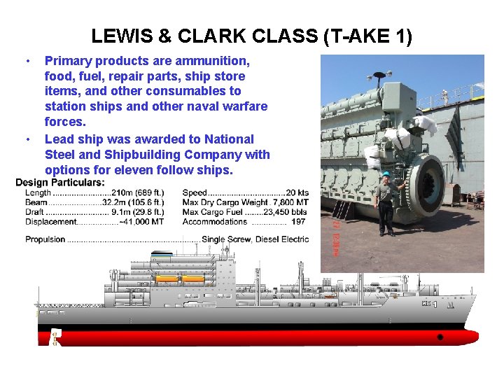 LEWIS & CLARK CLASS (T-AKE 1) • • Primary products are ammunition, food, fuel,