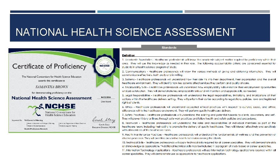 NATIONAL HEALTH SCIENCE ASSESSMENT 