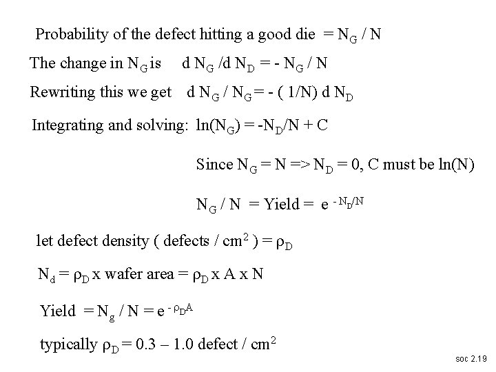Probability of the defect hitting a good die = NG / N The change