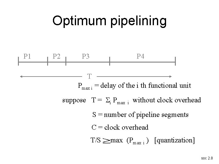 Optimum pipelining P 1 P 2 P 3 P 4 T Pmax i =