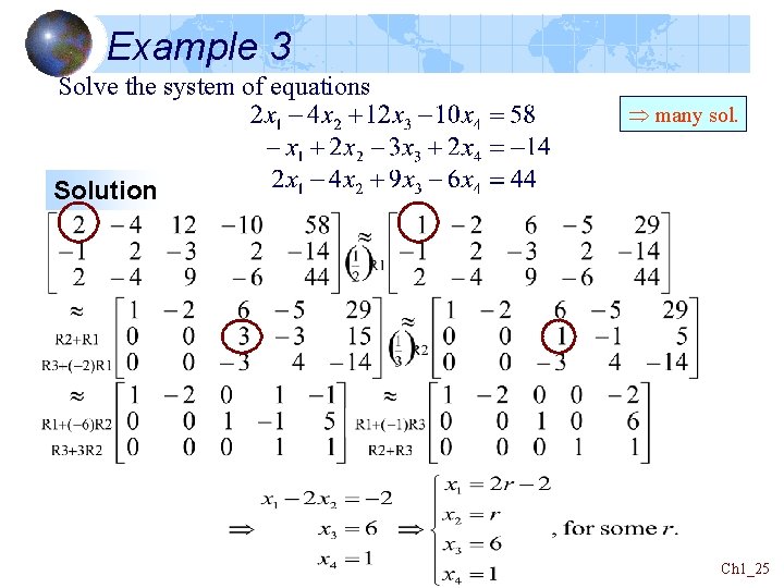 Example 3 Solve the system of equations many sol. Solution Ch 1_25 