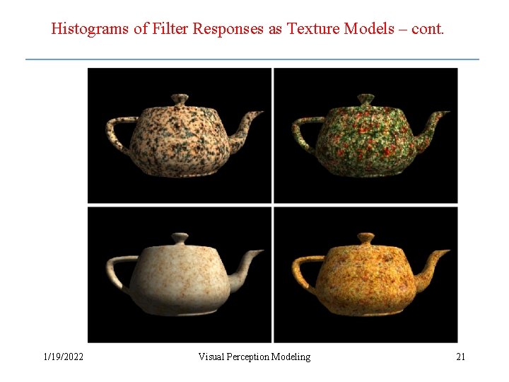 Histograms of Filter Responses as Texture Models – cont. 1/19/2022 Visual Perception Modeling 21