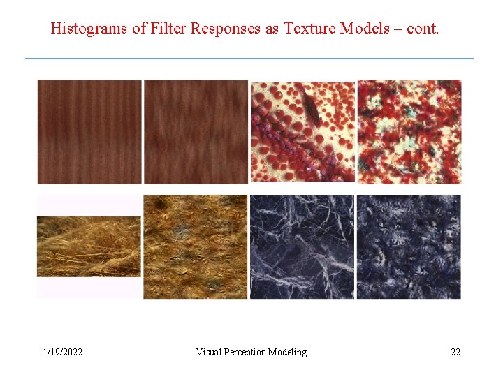 Histograms of Filter Responses as Texture Models – cont. 1/19/2022 Visual Perception Modeling 22