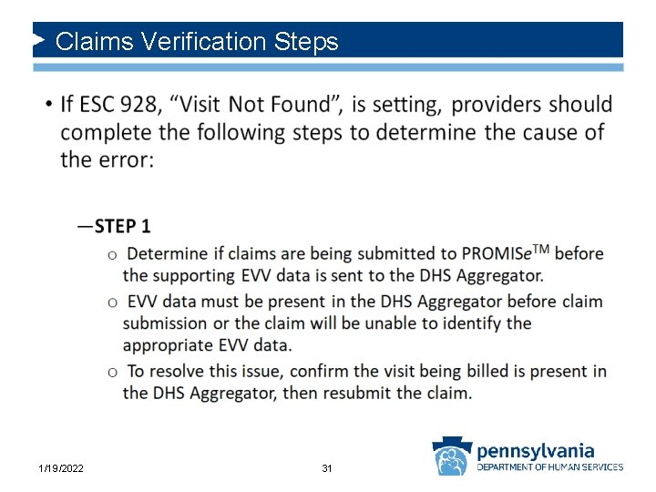 Claims Verification Steps 1/19/2022 31 