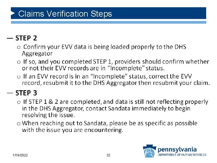 Claims Verification Steps 1/19/2022 32 