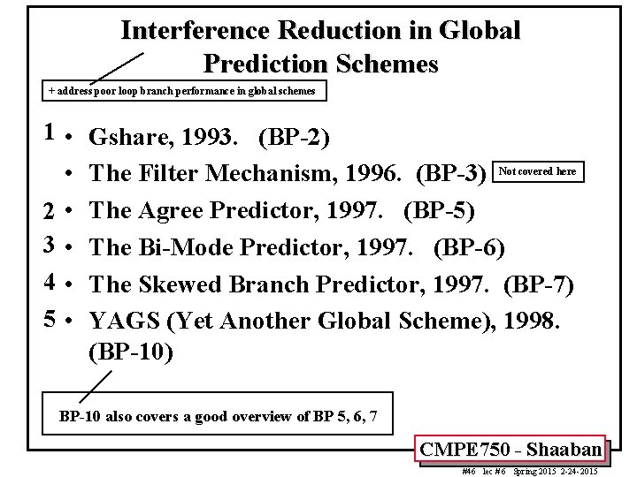 Interference Reduction in Global Prediction Schemes + address poor loop branch performance in global