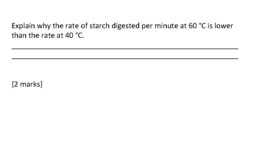 Explain why the rate of starch digested per minute at 60 °C is lower