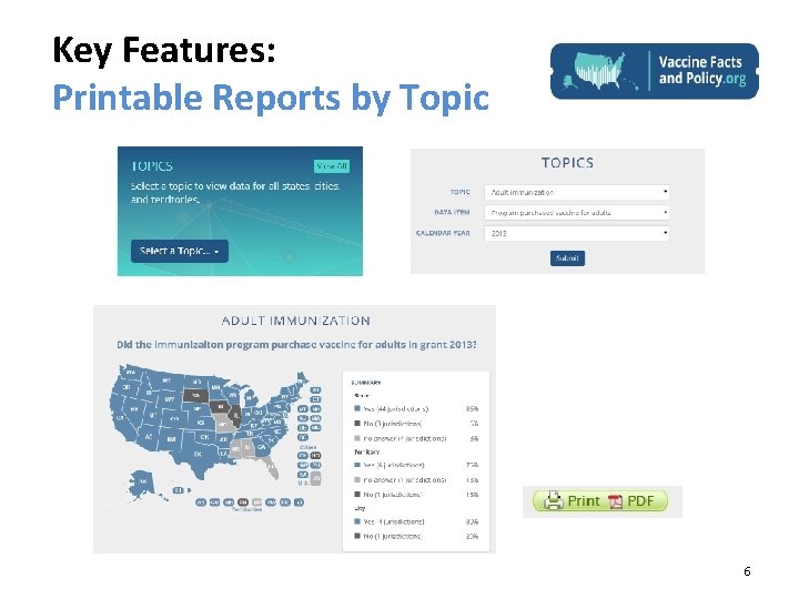 Key Features: Printable Reports by Topic 6 