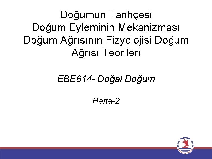 Doğumun Tarihçesi Doğum Eyleminin Mekanizması Doğum Ağrısının Fizyolojisi Doğum Ağrısı Teorileri EBE 614 -