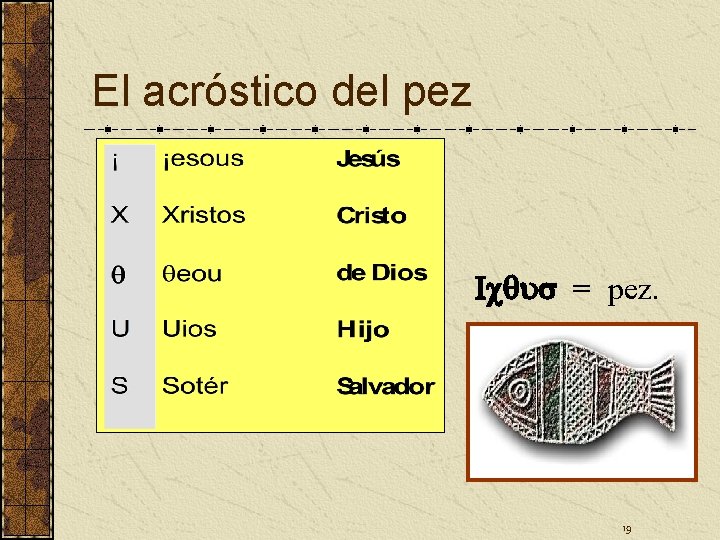 El acróstico del pez Icqus = pez. 19 