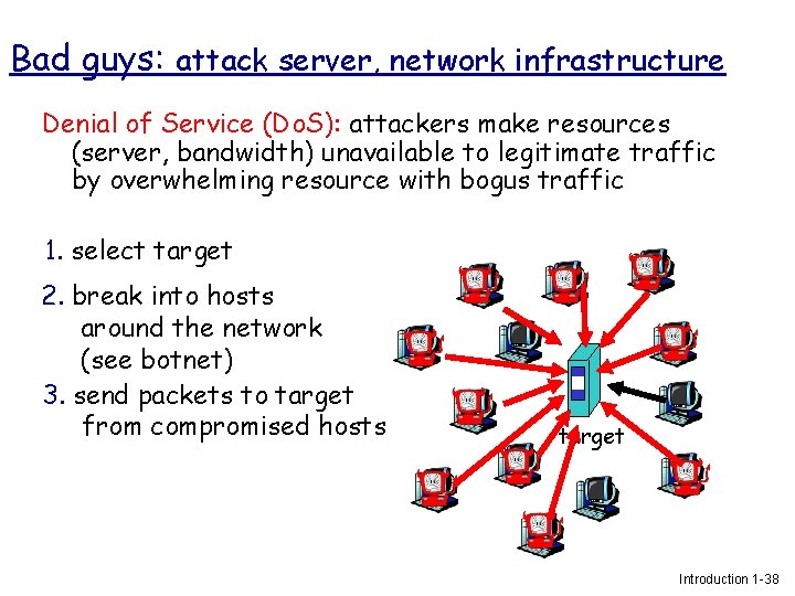 Bad guys: attack server, network infrastructure Denial of Service (Do. S): attackers make resources