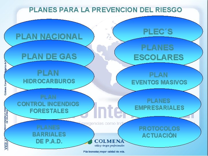 PLANES PARA LA PREVENCION DEL RIESGO PLAN NACIONAL PLEC´S PLAN DE GAS PLANES ESCOLARES