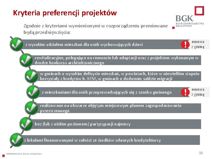 Kryteria preferencji projektów Zgodnie z kryteriami wymienionymi w rozporządzeniu premiowane będą przedsięwzięcia: z wysokim