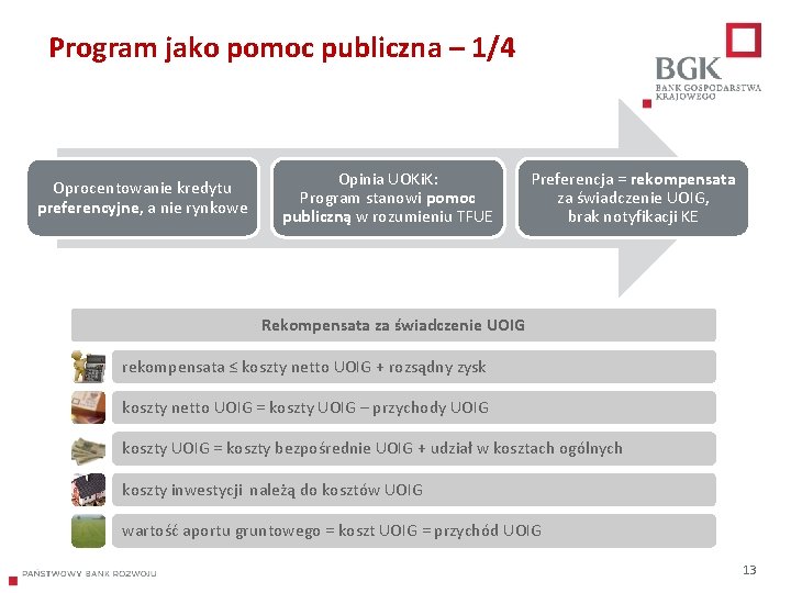 Program jako pomoc publiczna – 1/4 Oprocentowanie kredytu preferencyjne, a nie rynkowe Opinia UOKi.